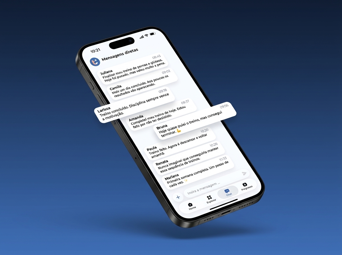 App Treine+ mostrando mensagens da comunidade